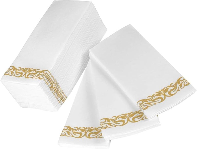 مناديل ورقية ذهبية مطبوعة 100 قطعة 40x30 سم سميكة مطوية للحفلات والأعراس والمطاعم وأعياد الميلاد - Image 1